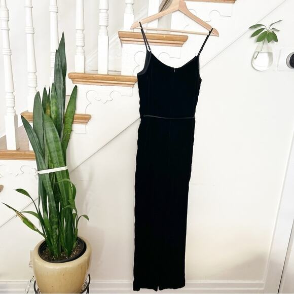 Rag & Bone Jamie Black Velvet V-Neckline Straight-Leg Tie Waist Jumpsuit Size 4 - Picture 8 of 12